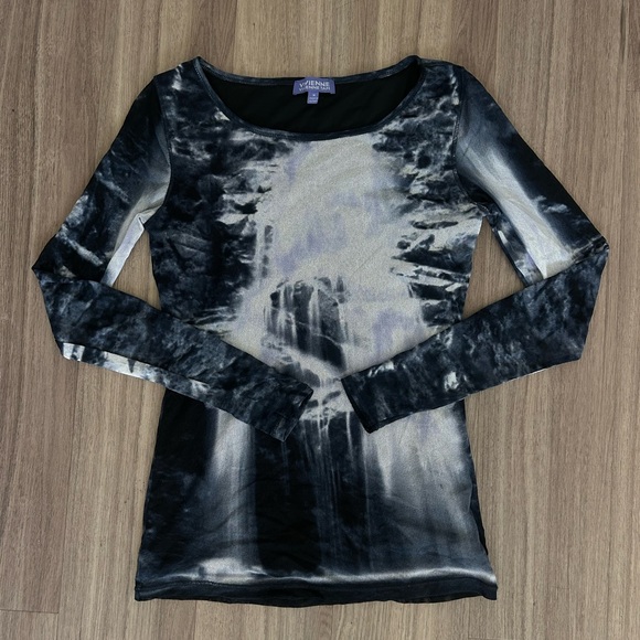 Vivienne Tam Tops - Vintage Vivienne Tam Blue and Purple waterfall Mesh Top